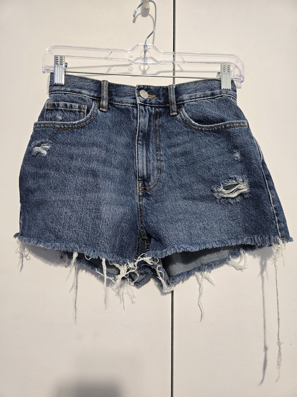PacSun Distressed Denim Shorts Size 24 High Rise Frayed Raw Hem Cutoff Festival